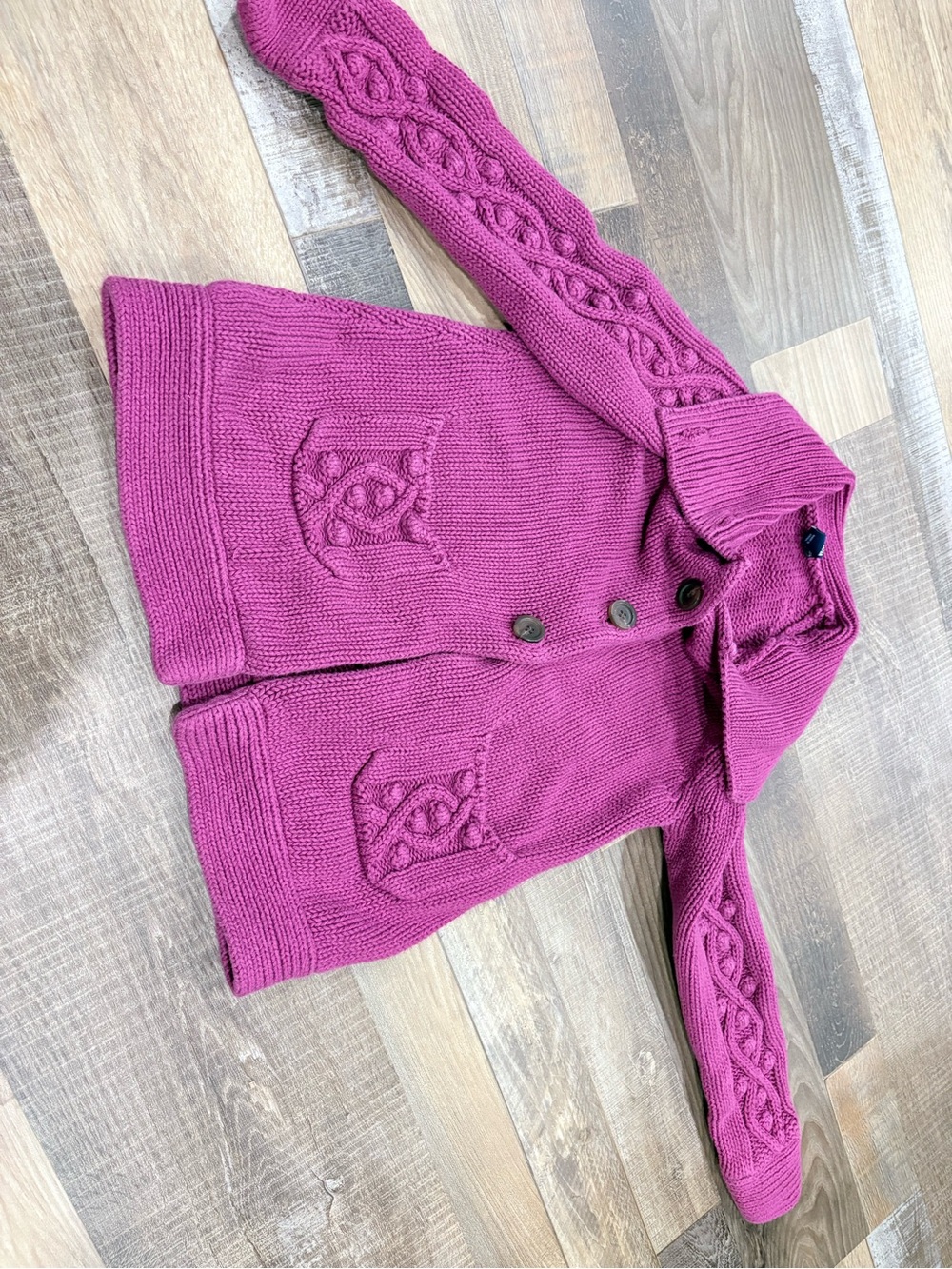 Old Navy Magenta Cable-Knit Button Cardigan Sweater